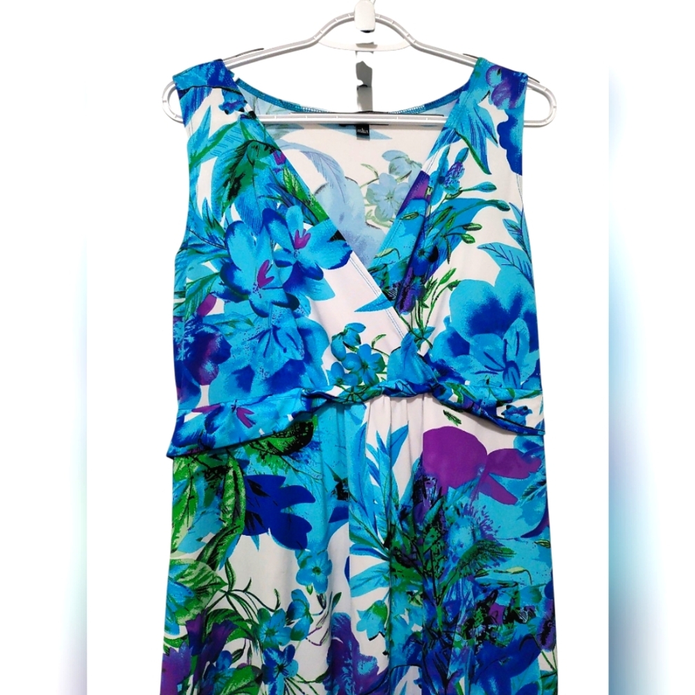 Elementz Blue and Green Tropical Floral Maxi Dress Large - Picture 3 of 7